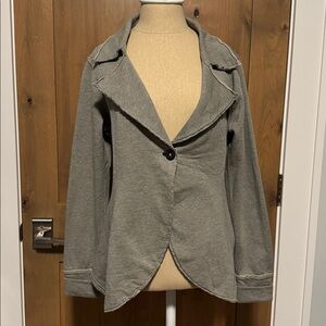 Cut Loose Cotton Jacket Blazer Womens M Gray Single Button Asymmetric Hem USA